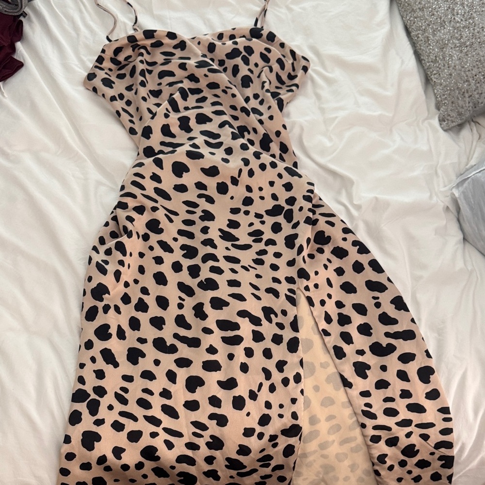 Beige and Black Leopard Slip Dress - Women's Summer Dress